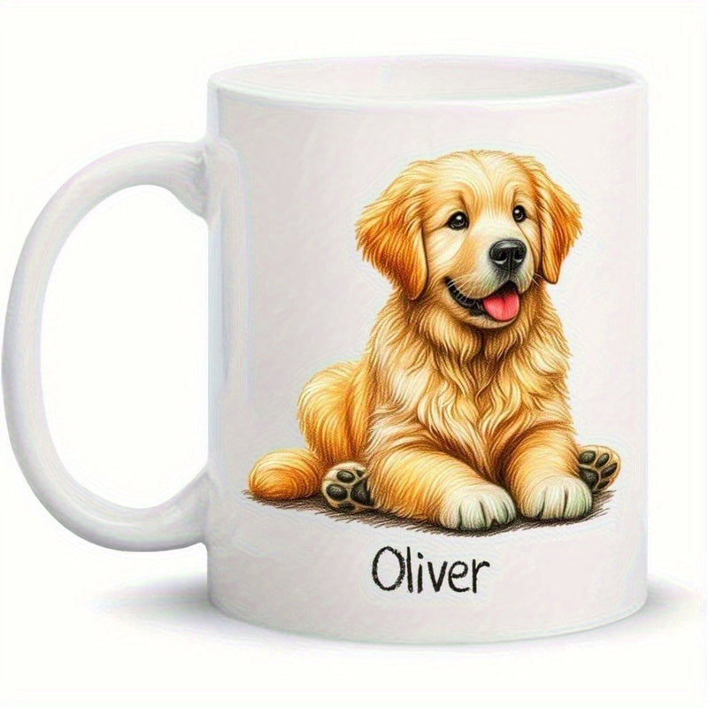 Tailorly White Ceramic 11 oz Mug - Oliver Adorable Golden Retriever Puppy Resting Peacefully On A White Surface Puppy