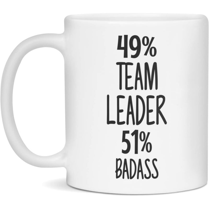 Tailorly White Ceramic 11 oz Mug - 49 Team Leader 51 Badass Minimalist Bold Black Typography Arranged In A Simple Vertical Sign