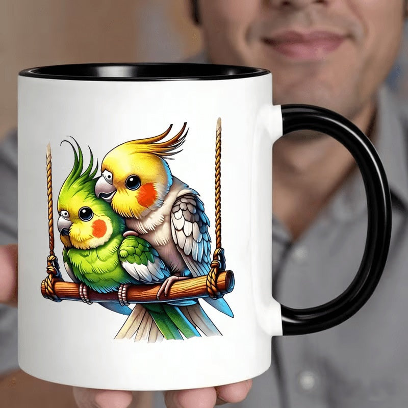 Tailorly Black Accent 11 oz Mug - two cute parakeets