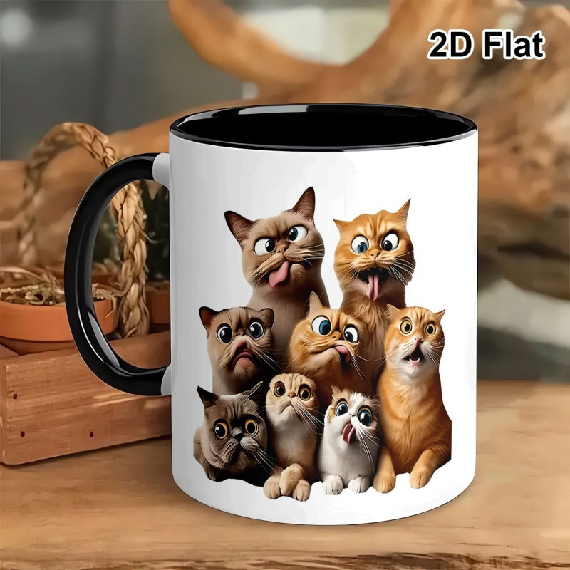 Tailorly Black Accent 11 oz Mug - funny cats faces graphic print