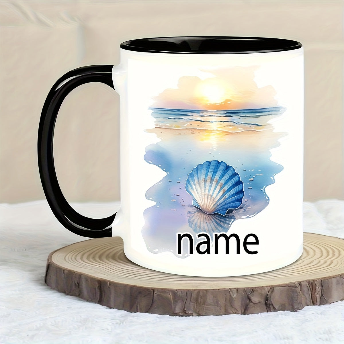 Tailorly Black Accent 11 oz Mug - sunrise beach shell