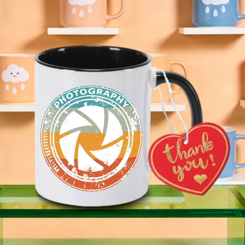 Tailorly Black Accent 11 oz Mug - vintage camera aperture photographer print