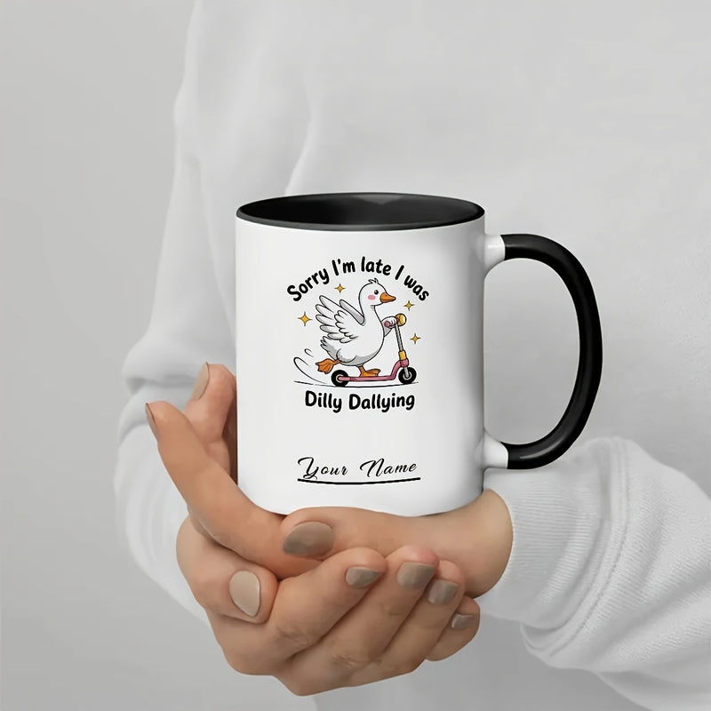 Tailorly Black Accent 11 oz Mug - 1 customizable ceramic coffee mug with dallying insulated reusable hand wash only personalized gift for birthdays