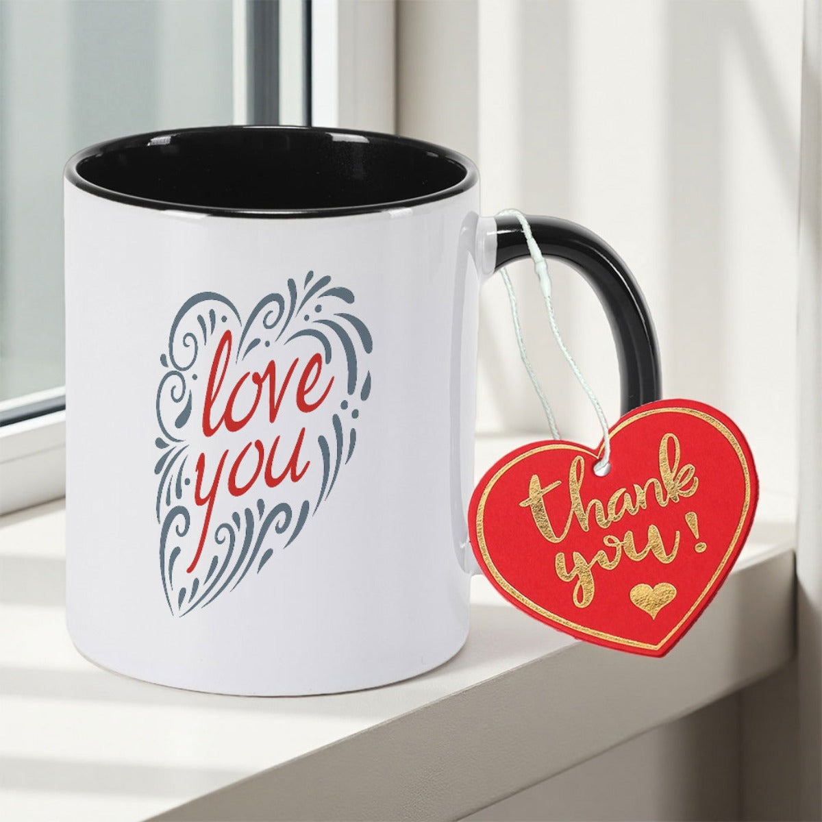 Tailorly Black Accent 11 oz Mug - 1pc with Print Double Sided Print Elegant Ceramic Mug Gift Mug Microwave Safe Coffee Mug Insulated Full Packaging Dad