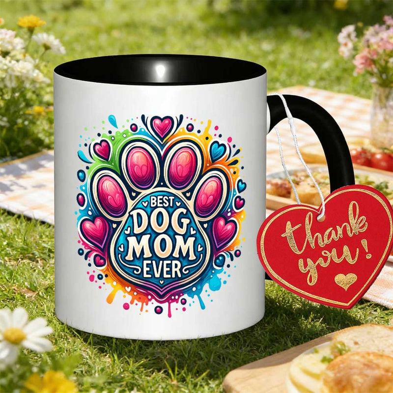 Tailorly Black Accent 11 oz Mug - vibrant paw print the best dog mom