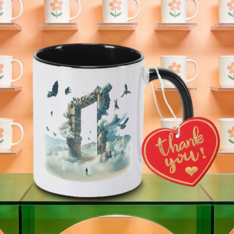 Tailorly Black Accent 11 oz Mug - surreal books and clouds logo