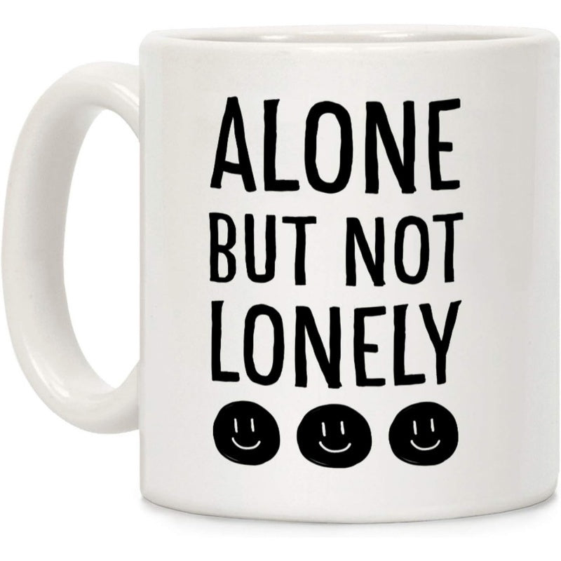 Tailorly White Ceramic 11 oz Mug - Alone But Not Lonely Minimalist Black Circular Icons Arranged In A Straight Row Emoticon