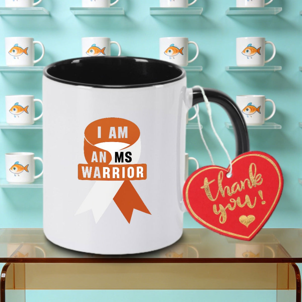 Tailorly Black Accent 11 oz Mug - with I WARRIOR Ribbon Logo