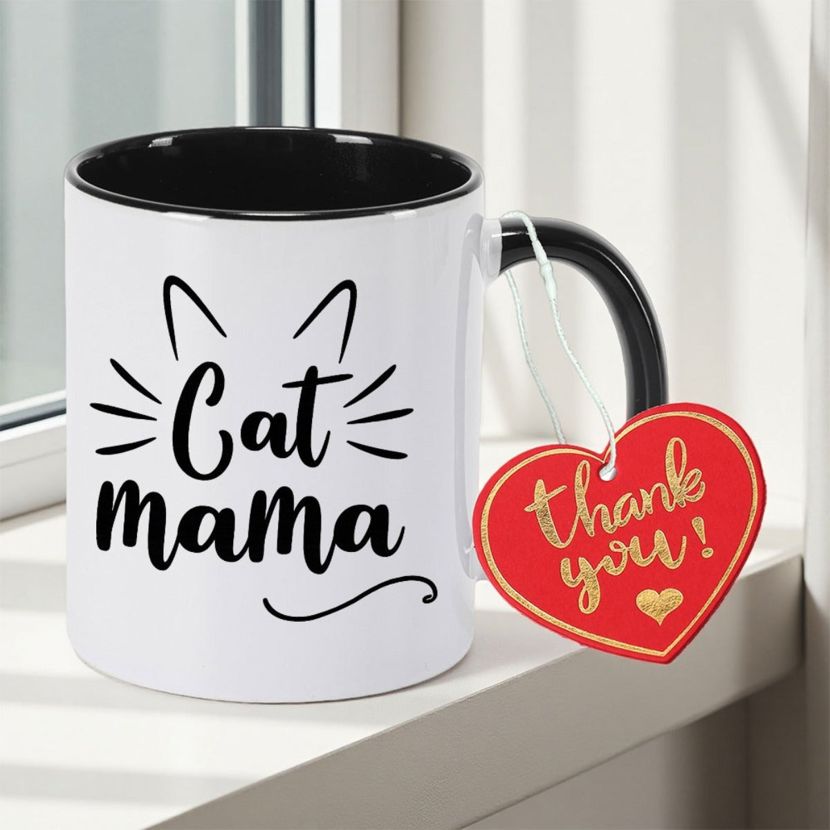 Tailorly Black Accent 11 oz Mug - Cat Mother Print