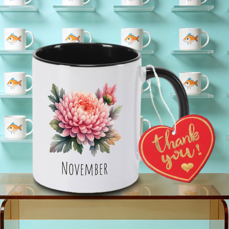 Tailorly Black Accent 11 oz Mug - Chrysanthemum