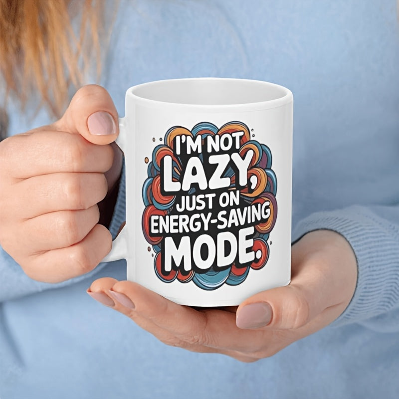 Tailorly White Ceramic 11 oz Mug - Im Not Lazy Just On Energy Saving Mode Vibrant Layered Circular Elements With Stylish Geometric Bubble Pattern Mug