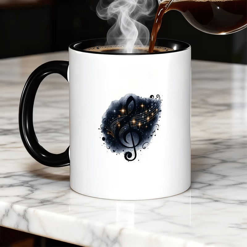 Tailorly Black Accent 11 oz Mug - starry sky and musical notes