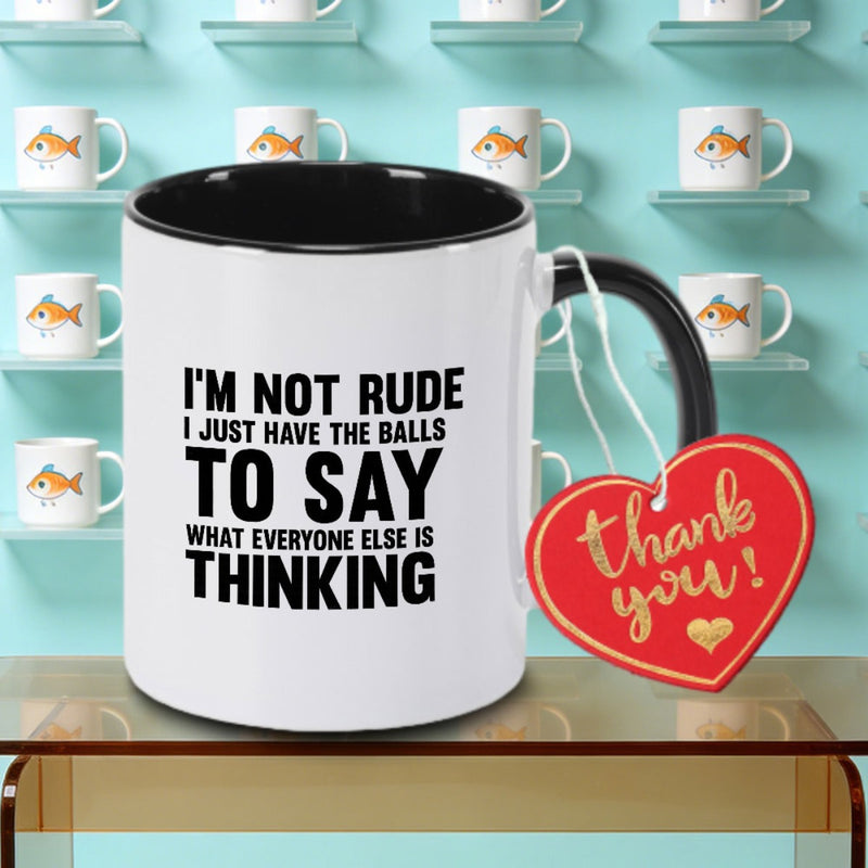 Tailorly Black Accent 11 oz Mug - I M NOT I JUST HAVE THE GUTS Logo