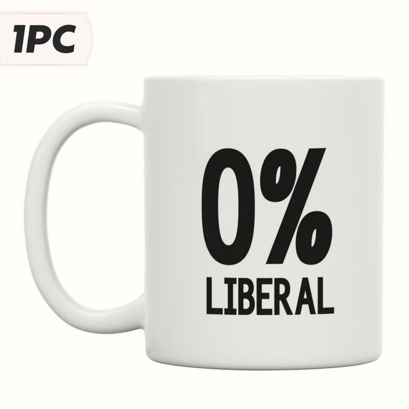 Tailorly White Ceramic 11 oz Mug - 0% Liberal Clean Minimalist Displaying Bold Black Block Lettering Mug