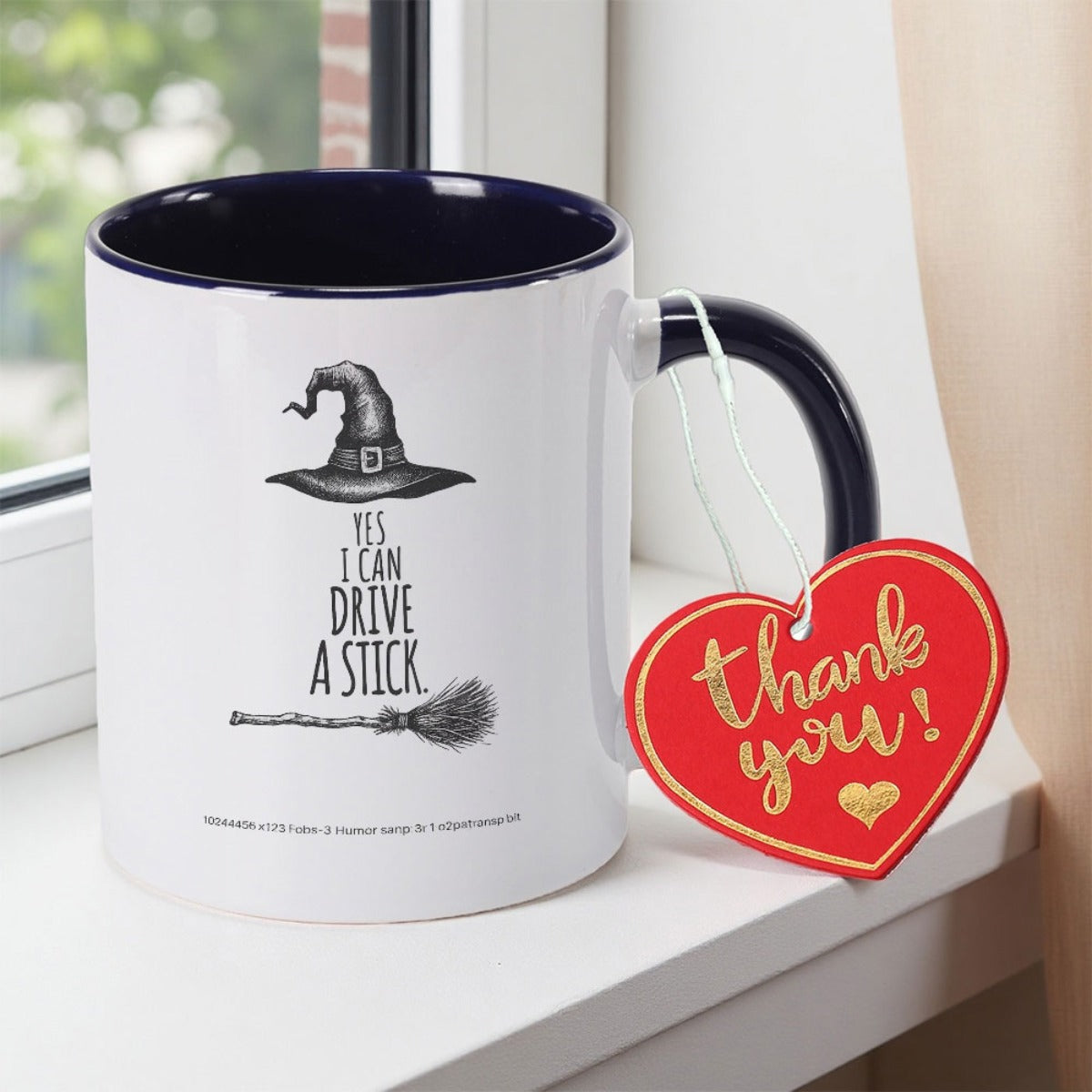 Tailorly Black Accent 11 oz Mug - Witch hat and broomstick print
