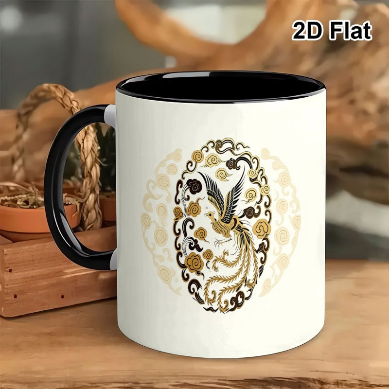 Tailorly Black Accent 11 oz Mug - single porcelain mug 11oz two colored cup featuring a design ceramic coffee cup suitable for tea and milk