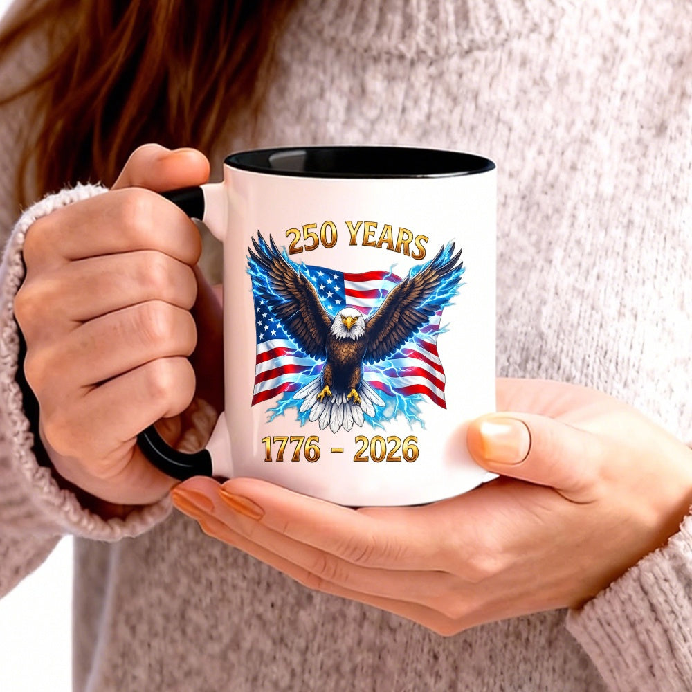 Tailorly Black Accent 11 oz Mug - 1pc flag american anniversary mug 11oz ceramic coffee cup with flag suitable for home office gifts for men women