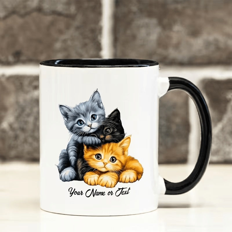 Tailorly Black Accent 11 oz Mug - kitten hug design