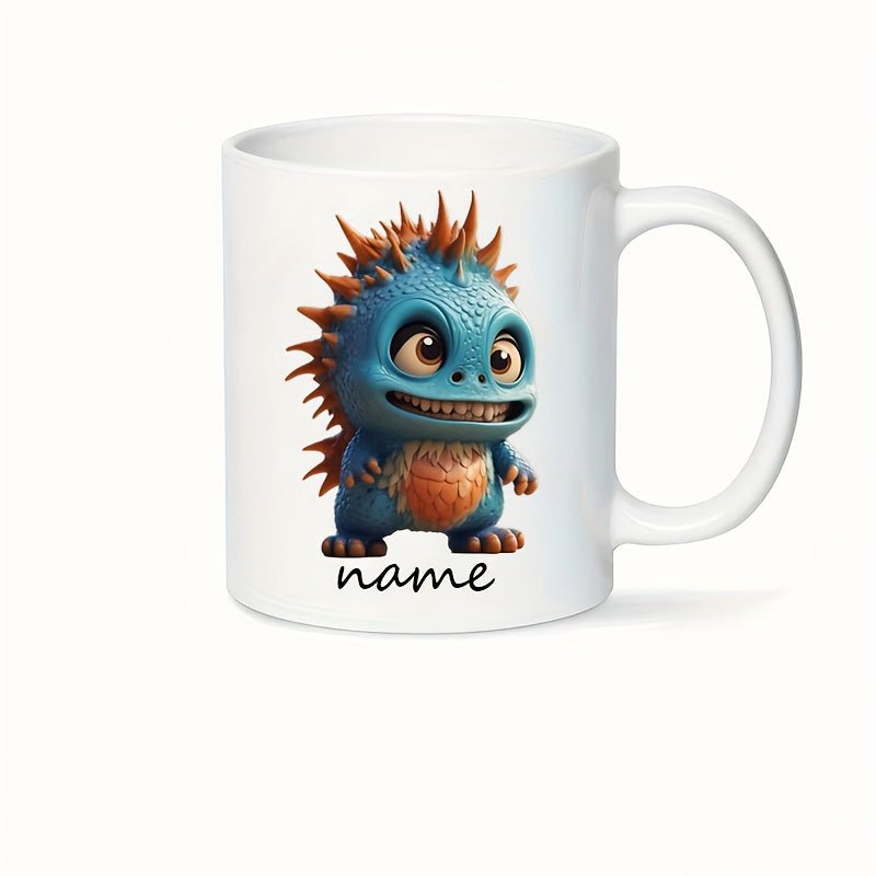 Tailorly White Ceramic 11 oz Mug - Name Little Blue Spiky Creature With Friendly Smile And Large Curious Eyes Monster