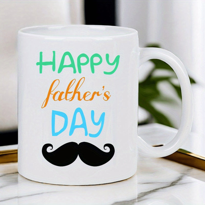 Tailorly White Ceramic 11 oz Mug - Happy Father's Day Colorful Hand Written Script Text Above A Classic Black Mustache
