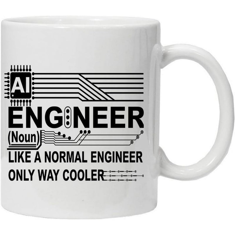 Tailorly White Ceramic 11 oz Mug - AI Engineer Like A Normal Engineer Only Way Cooler Technical Microchip Circuit Lines Extending Across Engineering Theme Engineer