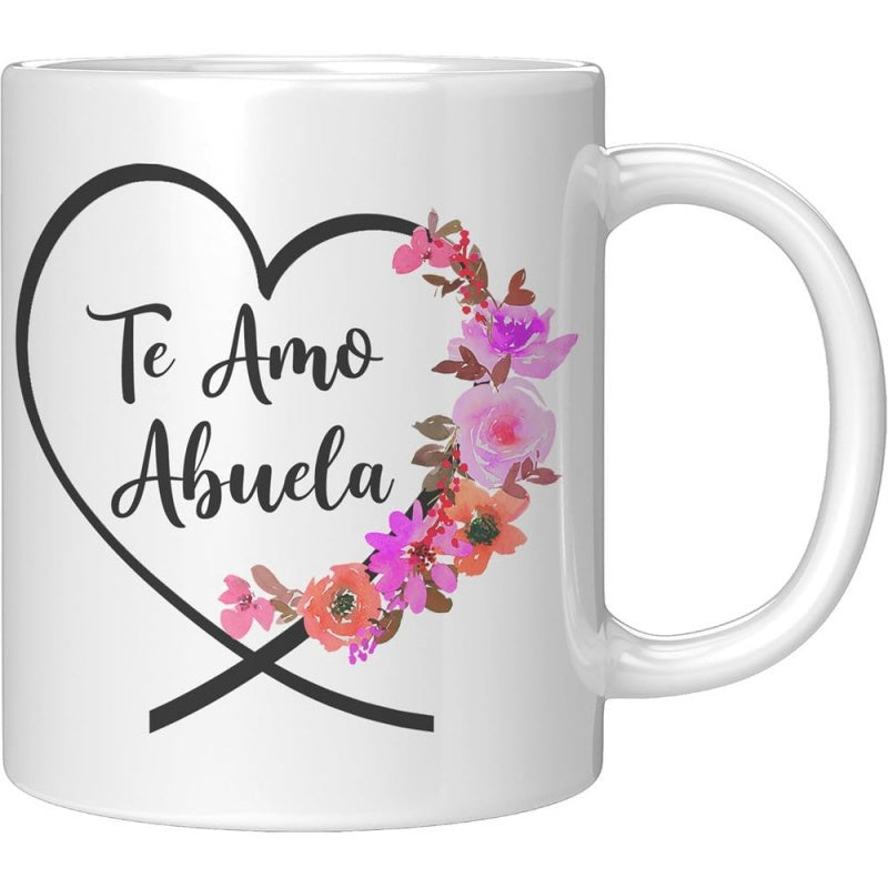 Tailorly White Ceramic 11 oz Mug - Elegant Minimalist Black Outline Heart Adorned With Vibrant Colorful Spring Blossoms Heart