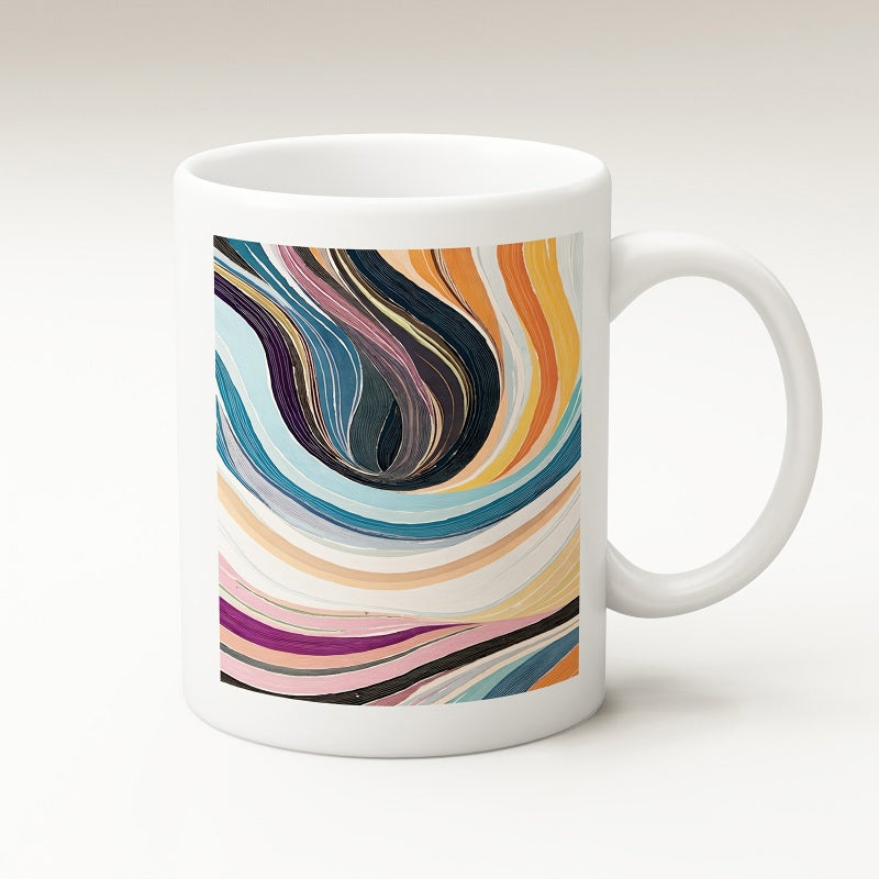Tailorly White Ceramic 11 oz Mug - Flowing Colorful Waves With Elegant Curves And Modern Artistic Marble Texture Pattern