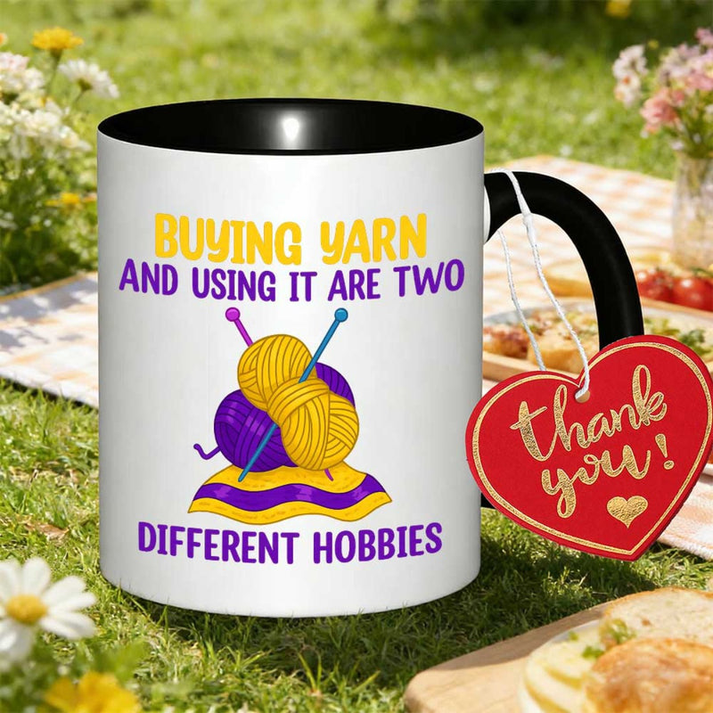 Tailorly Black Accent 11 oz Mug - vibrant yarn illustration