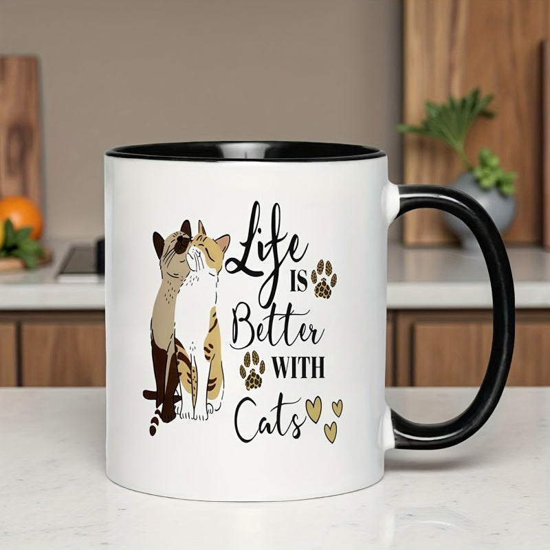 Tailorly Black Accent 11 oz Mug - cats need a sense of fun pattern