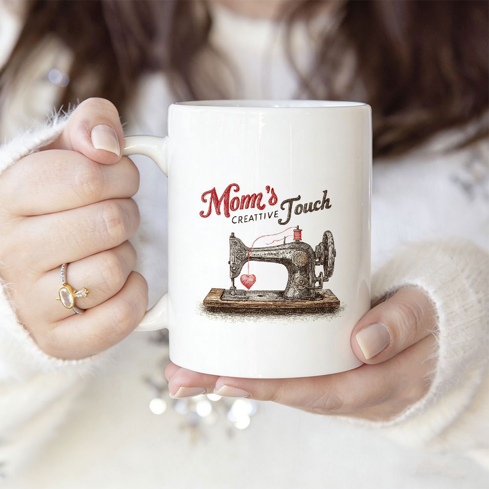 Tailorly White Ceramic 11 oz Mug - Moms Creative Touch Intricate Vintage Handcrafted Design Featuring Classic Sewing Machine