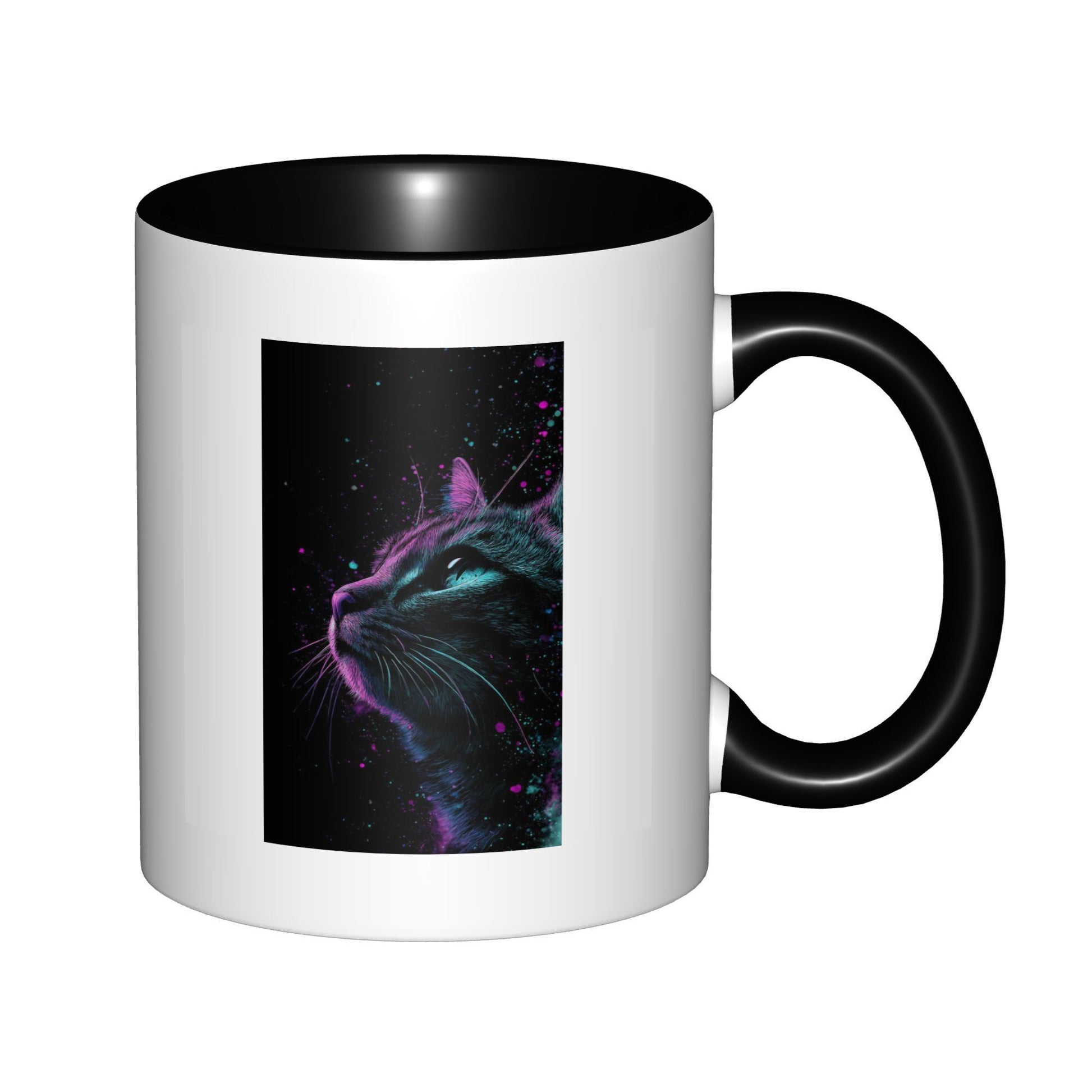 Tailorly Black Accent 11 oz Mug - neon cat profile