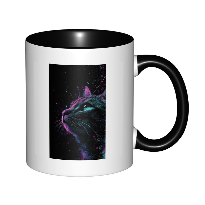 Tailorly Black Accent 11 oz Mug - neon cat profile