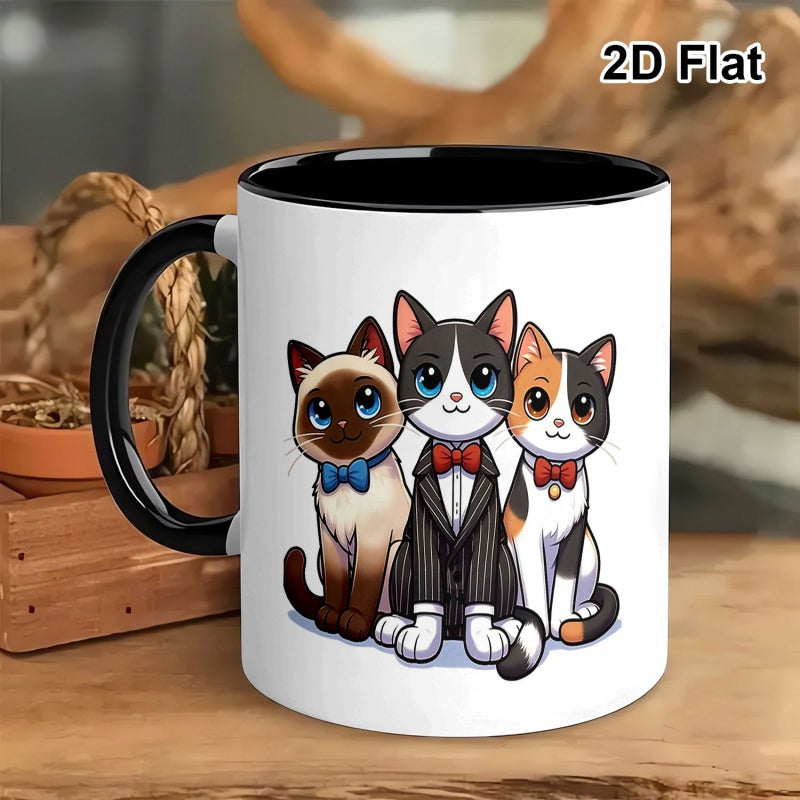Tailorly Black Accent 11 oz Mug - stylish cats， three cartoon cats
