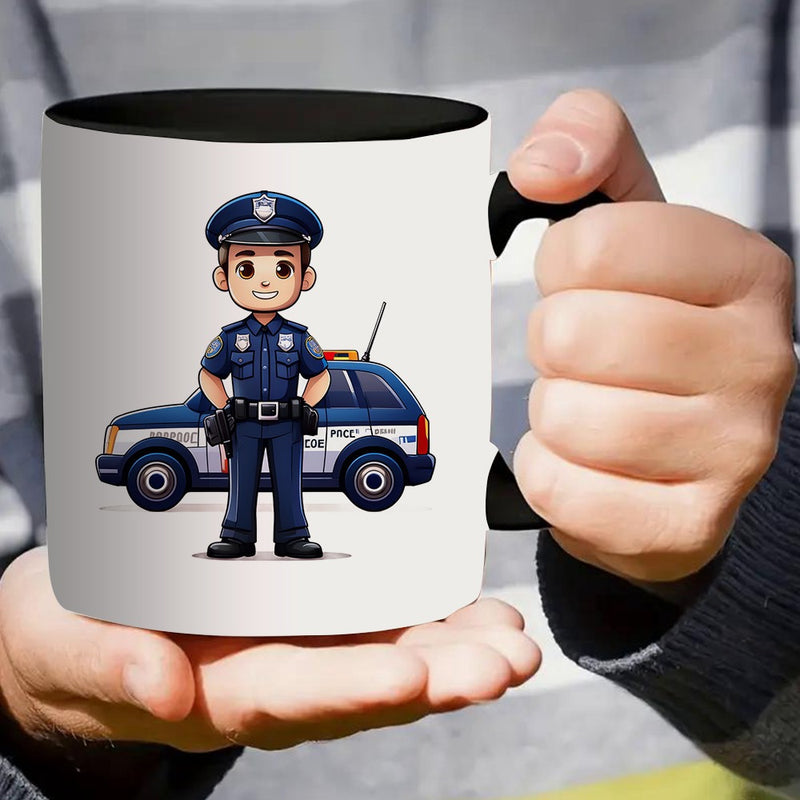 Tailorly Black Accent 11 oz Mug - cute police officer cartoon