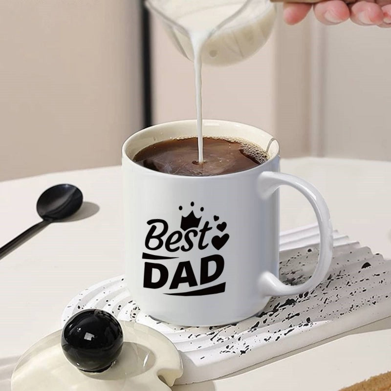 Tailorly White Ceramic 11 oz Mug - Best Dad Minimalist Black Typography With Elegant Crown And Heart Icons Mug