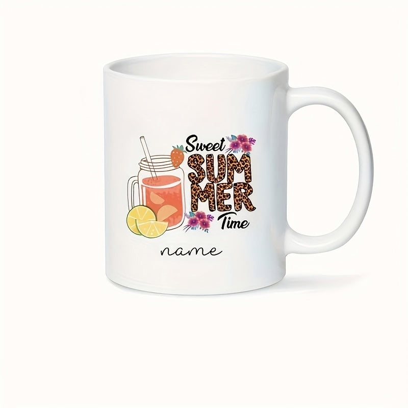 Tailorly White Ceramic 11 oz Mug - Sweet Summer Time Refreshing Cold Drink In Mason Jar Featuring Lemon And Flowers Jar
