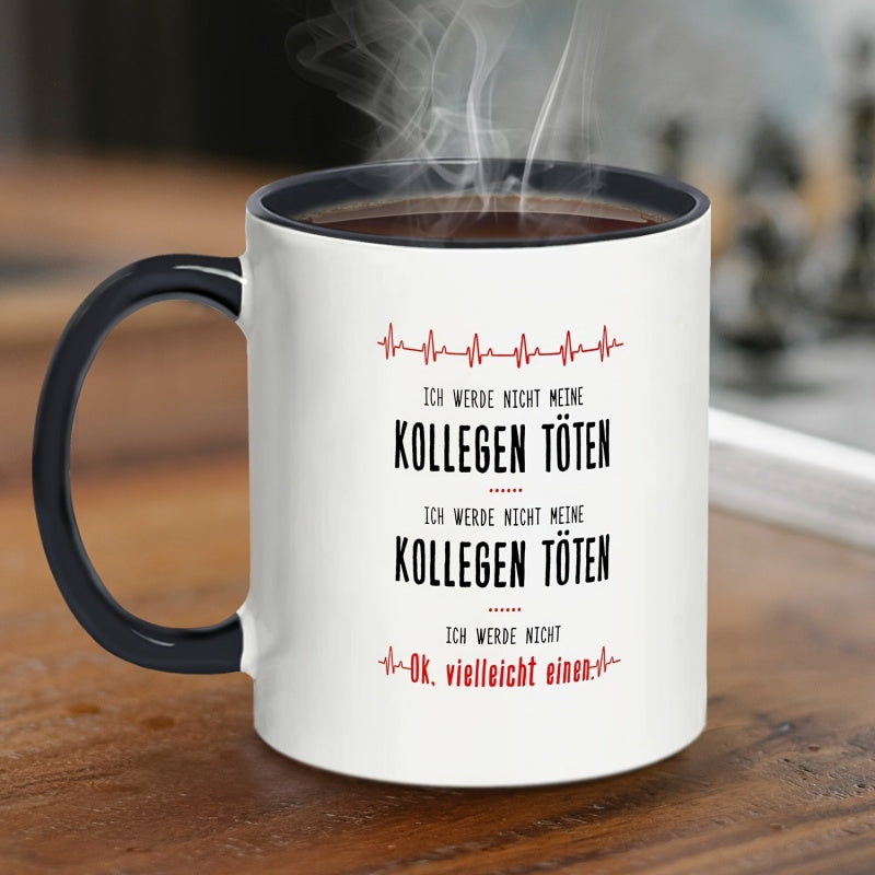 Tailorly Black Accent 11 oz Mug - 1pc humorous german quote ceramic coffee mug kollegen design with heartbeat graphic durable dishwasher safe cup for