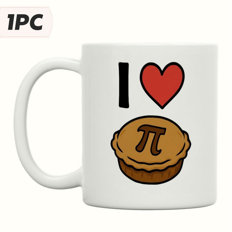 Tailorly White Ceramic 11 oz Mug - I Delicious Crusty Pastry Featuring Mathematical Pi Symbol Decorated With Red Heart Pie