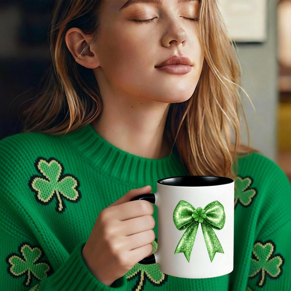 Tailorly Black Accent 11 oz Mug - bow and clover design