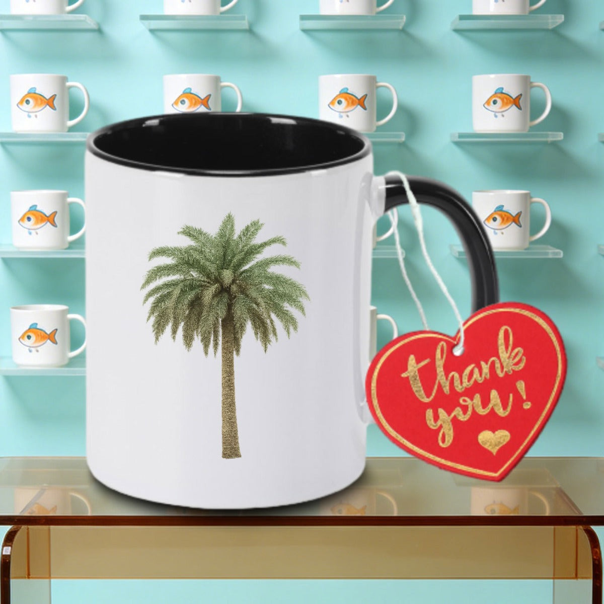 Tailorly Black Accent 11 oz Mug - Tree Palm
