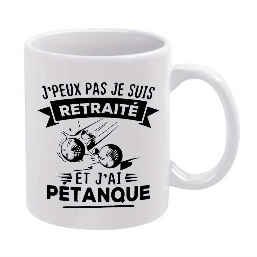 Tailorly White Ceramic 11 oz Mug - Polished Steel Spheres Crashing Together With Artistic Dynamic Motion Lines Pétanque