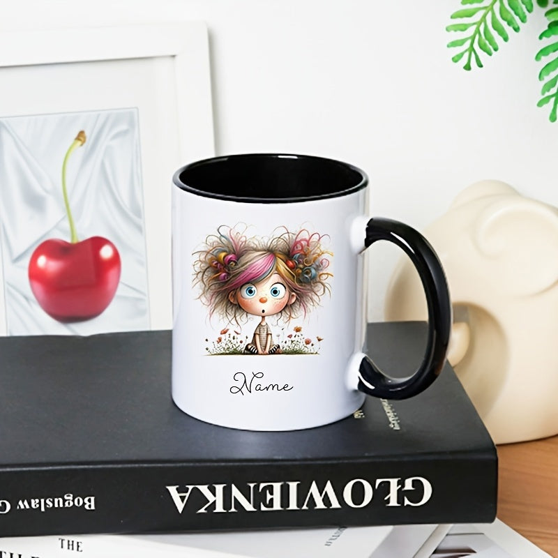 Tailorly Black Accent 11 oz Mug - whimsical colorful hair girl