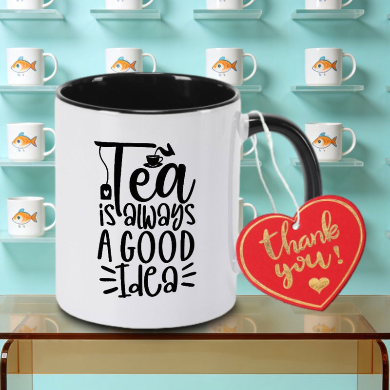 Tailorly Black Accent 11 oz Mug - with Tea Is a Quote Logo