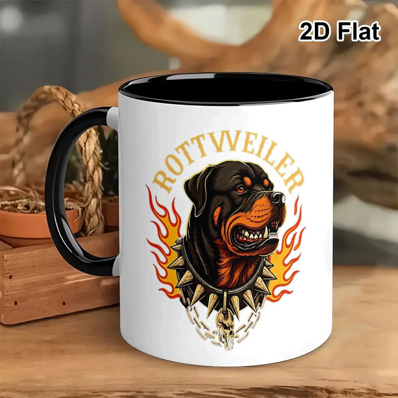Tailorly Black Accent 11 oz Mug - rottweiler with flames