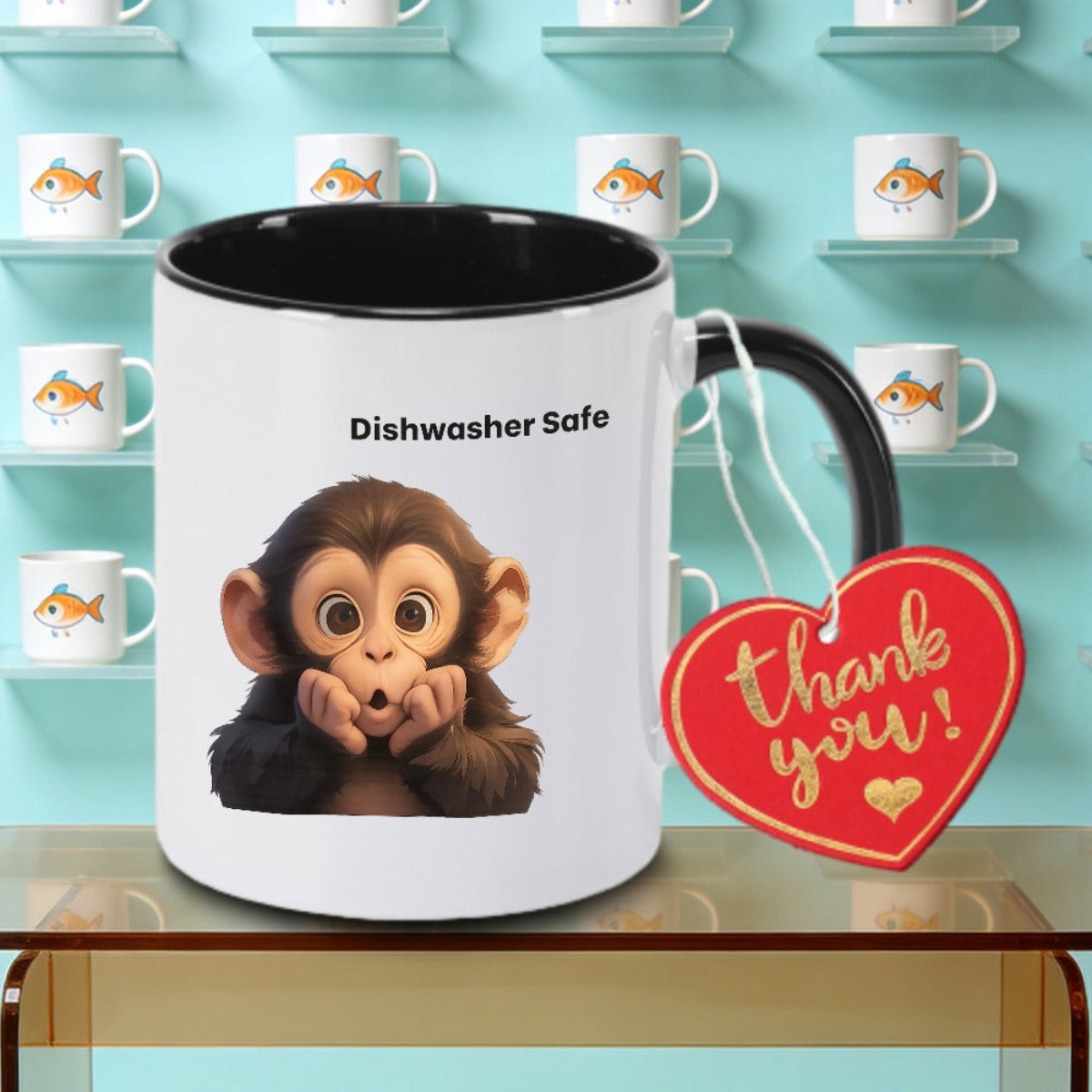 Tailorly Black Accent 11 oz Mug - Cute Monkey Cartoon Design Logo