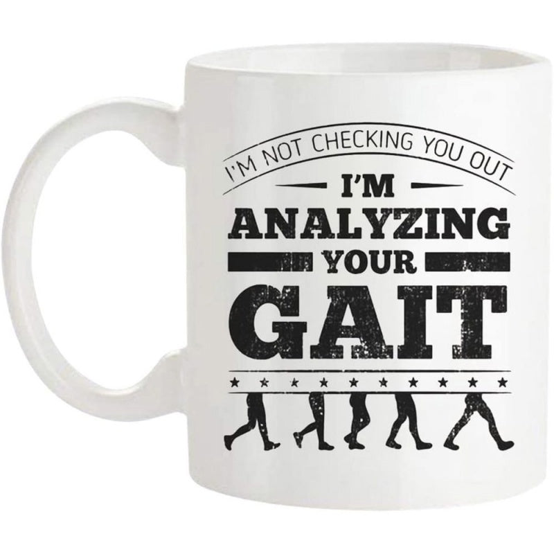 Tailorly White Ceramic 11 oz Mug - Im Not Checking You Out Im Analyzing Your Gait Scientific Human Leg Silhouettes Featuring Decorative Stars And Bold Distressed