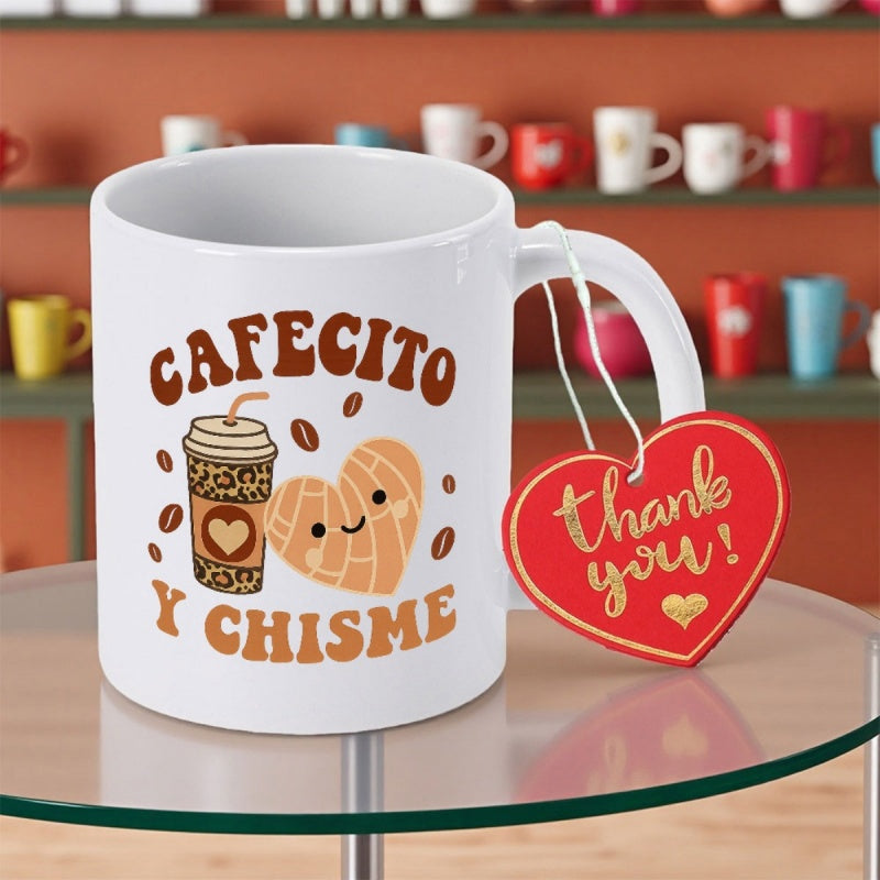 Tailorly White Ceramic 11 oz Mug - Thank You Smiling Heart Shaped Concha Bread And Takeaway Coffee Cup Mug