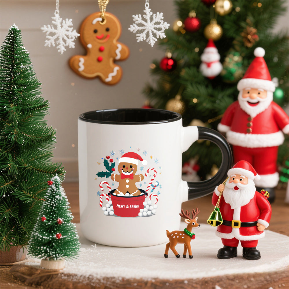 Tailorly Black Accent 11 oz Mug - Santa & Gingerbread
