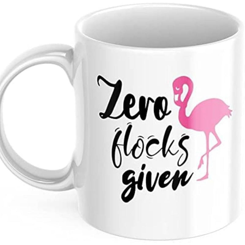 Tailorly White Ceramic 11 oz Mug - Zero Flocks Given Elegant Pink Bird Standing Gracefully On One Leg Flamingo