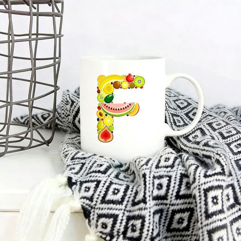 Tailorly White Ceramic 11 oz Mug - F Vibrant Assortment Of Tropical Fruits Creating A Colorful Stylized Artistic Letter F